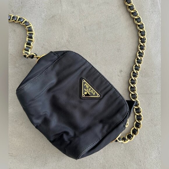 Prada Vintage 90's Black Nylon Mini Purse- Gold Hardware